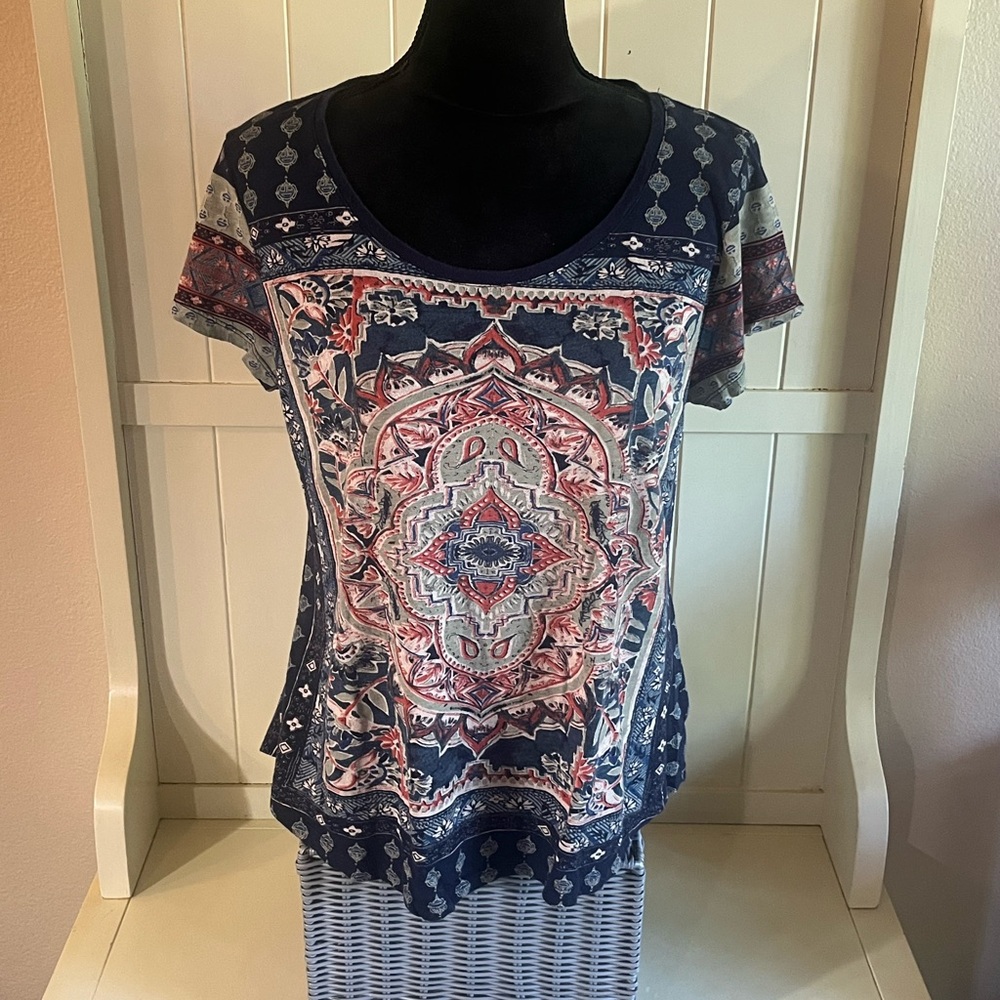 Lucky Brand Printed Short Sleeve Top Size Large